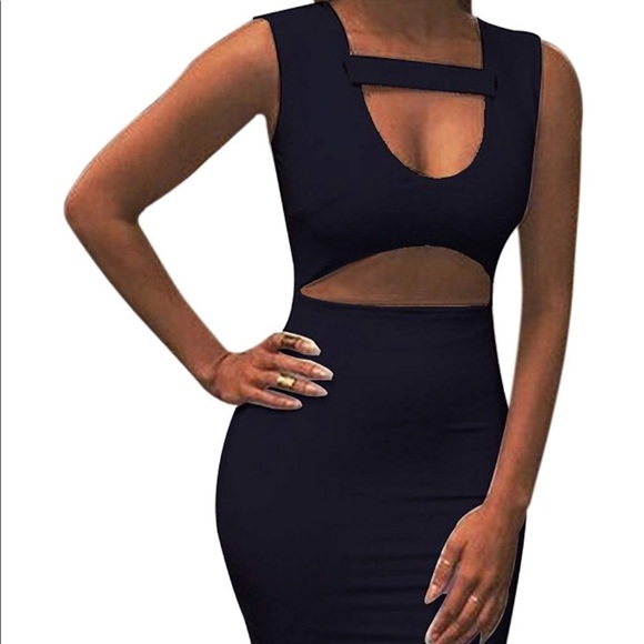 Dark Blue Cutout Midi Dress - Picture 3 of 3
